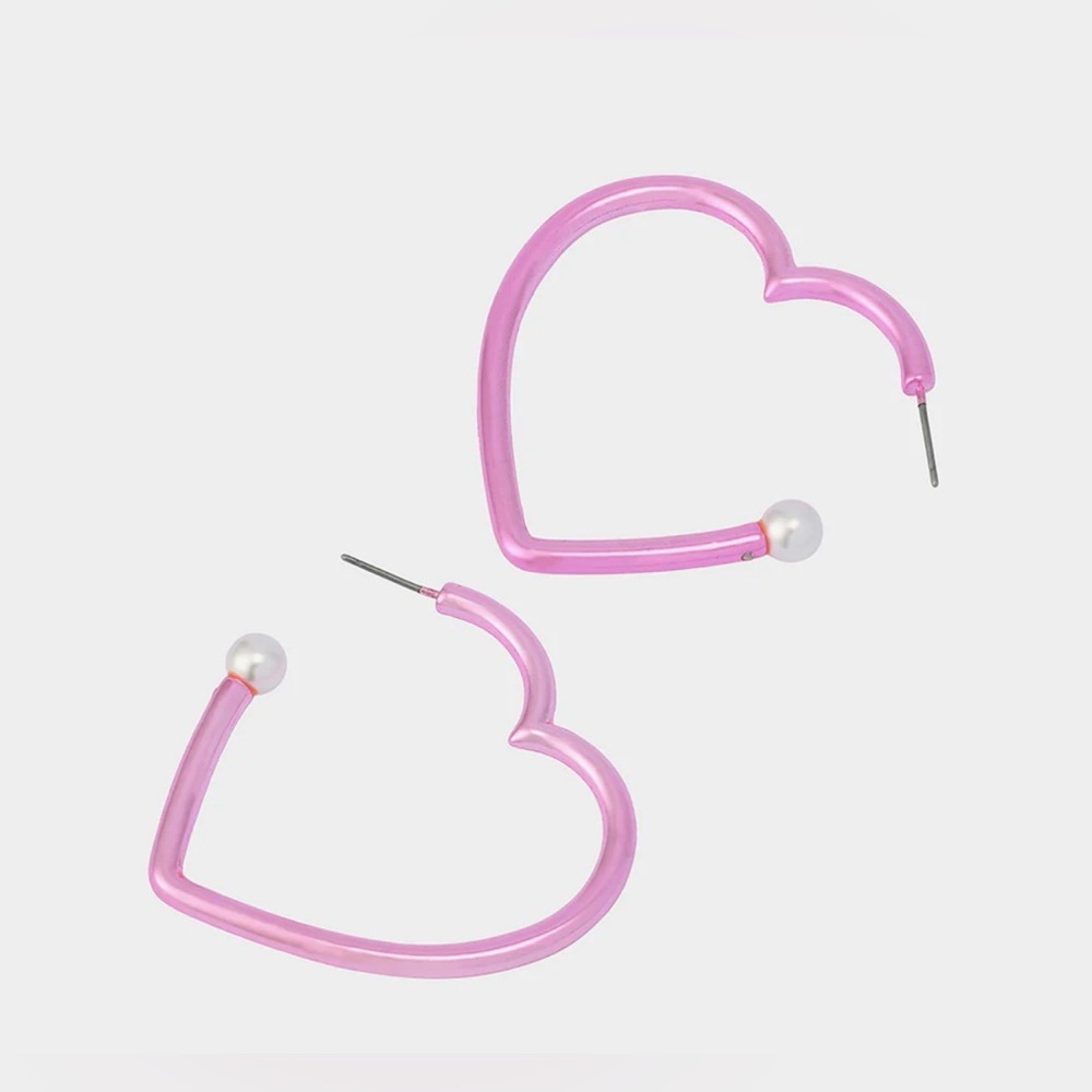 Betsey Johnson HEART HOOP EARRINGS PINK/WHITE